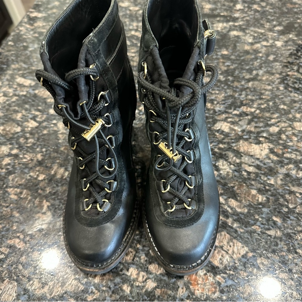 Diane von Furstenberg combat boot Vacchetta Wedge Heel Lace-Up Booties Size 6